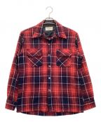 J.C.PENNYジェーシーペニー）の古着「ヴィンテージウールポリオープンカラーシャツ　チェック　70S」｜レッド×ネイビー