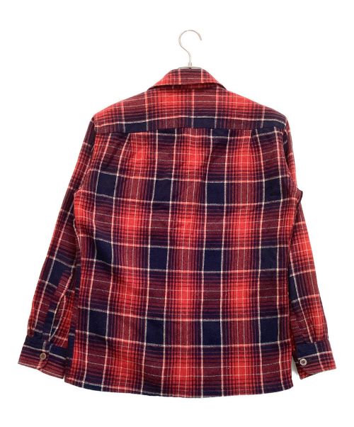 J.C.PENNY（ジェーシーペニー）J.C.PENNY (J.C.ペニー) ヴィンテージウールポリオープンカラーシャツ　チェック　70S レッド×ネイビー サイズ:Mの古着・服飾アイテム