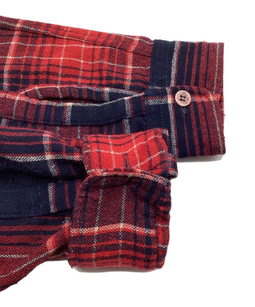 J.C.PENNY（ジェーシーペニー）J.C.PENNY (J.C.ペニー) ヴィンテージウールポリオープンカラーシャツ　チェック　70S レッド×ネイビー サイズ:Mの古着・服飾アイテム