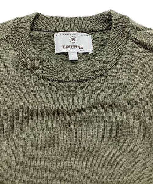 BRIEFING（ブリーフィング）BRIEFING (ブリーフィング) ワッペンクルーネックニット　バックロゴ カーキ サイズ:Lの古着・服飾アイテム