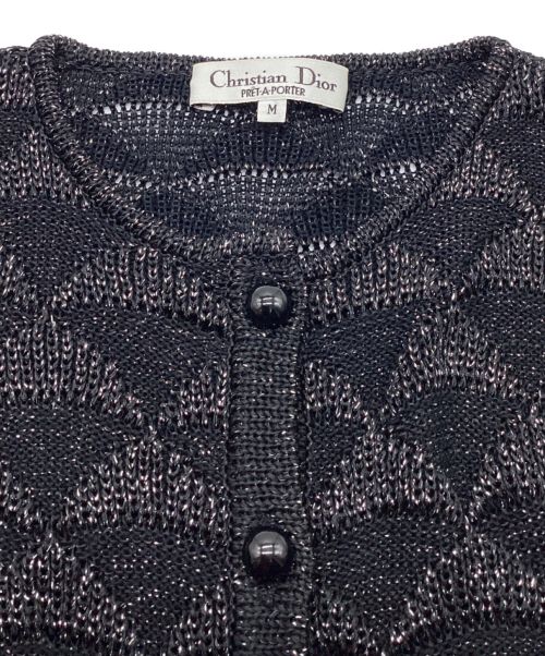 Christian Dior PRET-A-PORTER（クリスチャンディオールプレタポルテ）Christian Dior PRET-A-PORTER (クリスチャンディオールプレタポルテ) ラメニットカーディガン　クルーネック　パフスリーブ ブラック サイズ:Mの古着・服飾アイテム