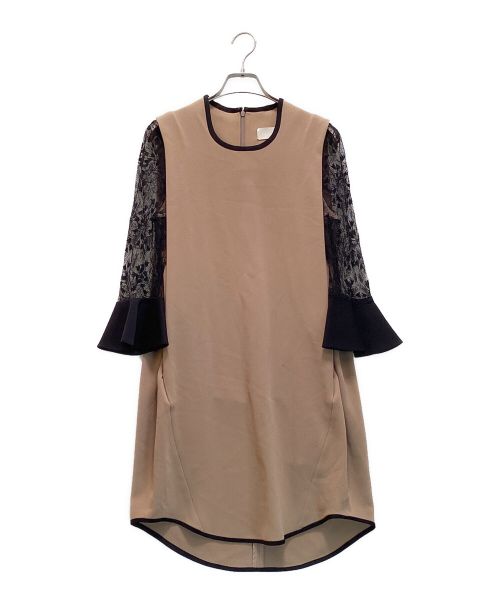 mame（マメ）mame (マメ) 袖フラワーレースワンピース　バイカラー　バックボタン　ひざ丈 ベージュ サイズ:2の古着・服飾アイテム