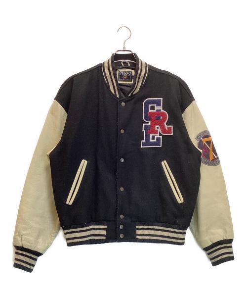 CHAPS RALPH LAUREN（チャップス ラルフローレン）CHAPS RALPH LAUREN (チャップス ラルフローレン) 袖レザースタジャン　バックロゴ　カウレザー ブラック サイズ:Lの古着・服飾アイテム