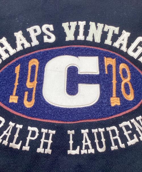 CHAPS RALPH LAUREN（チャップス ラルフローレン）CHAPS RALPH LAUREN (チャップス ラルフローレン) 袖レザースタジャン　バックロゴ　カウレザー ブラック サイズ:Lの古着・服飾アイテム
