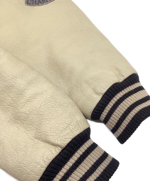 CHAPS RALPH LAUREN（チャップス ラルフローレン）CHAPS RALPH LAUREN (チャップス ラルフローレン) 袖レザースタジャン　バックロゴ　カウレザー ブラック サイズ:Lの古着・服飾アイテム