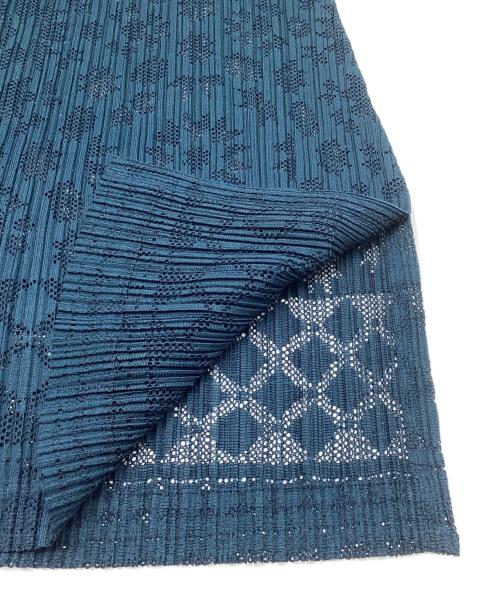 PLEATS PLEASE（プリーツプリーズ）PLEATS PLEASE (プリーツプリーズ) 透かしカットワーク プリーツワンピース チュニック ノースリーブ グリーン サイズ:3の古着・服飾アイテム