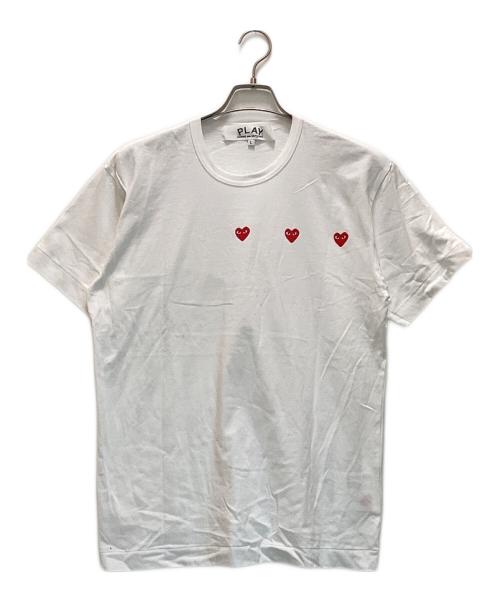PLAY COMME des GARCONS（プレイコムデギャルソン）PLAY COMME des GARCONS (プレイ コムデギャルソン) 3ハートプリントTシャツ ホワイト サイズ:Lの古着・服飾アイテム
