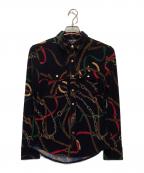 LAUREN RALPH LAURENローレンラルフローレン）の古着「スカーフ柄 金釦ジャージーシャツ」｜ブラック