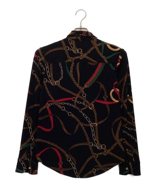 LAUREN RALPH LAUREN（ローレンラルフローレン）LAUREN RALPH LAUREN (ローレンラルフローレン) スカーフ柄 金釦ジャージーシャツ ブラック サイズ:XSの古着・服飾アイテム