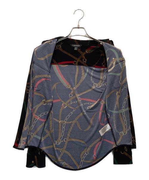 LAUREN RALPH LAUREN（ローレンラルフローレン）LAUREN RALPH LAUREN (ローレンラルフローレン) スカーフ柄 金釦ジャージーシャツ ブラック サイズ:XSの古着・服飾アイテム