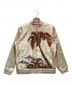SASQUATCHfabrix.サスクワッチファブリックス）の古着「スーベニアジャケット　スカジャン　フルジップ　シルク　12AW」｜ベージュ