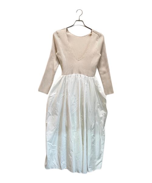 AEWEN MATOPH（イウエン マトフ）AEWEN MATOPH (イウエン マトフ) リブコンビワンピース ベージュ×ホワイト サイズ:Freeの古着・服飾アイテム