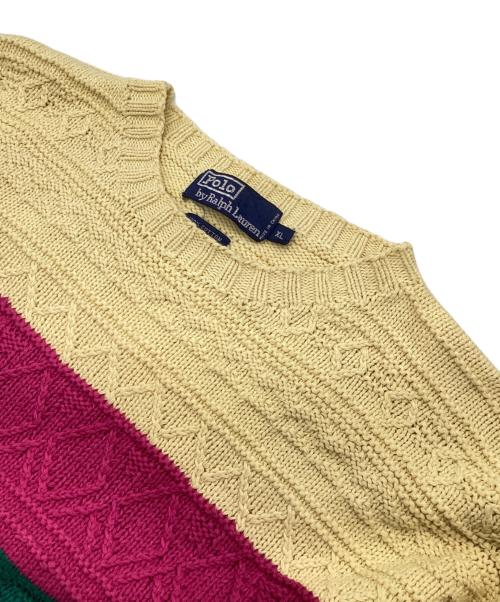 POLO RALPH LAUREN（ポロ・ラルフローレン）POLO RALPH LAUREN (ポロ・ラルフローレン) マルチカラーコットンケーブルボーダーニット マルチカラー サイズ:XLの古着・服飾アイテム