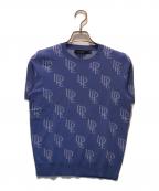 LAUREN RALPH LAURENローレンラルフローレン）の古着「ロゴ総柄S/Sニット」｜ブルー