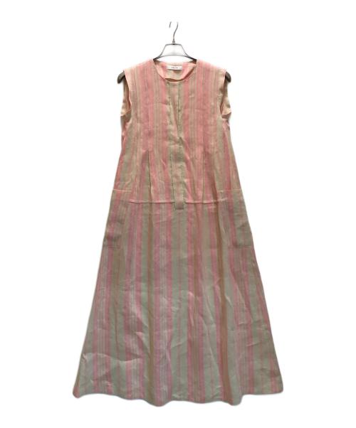 ebure（エブール）ebure (エブール) ノースリーブワンピース ベージュ×ピンク サイズ:38の古着・服飾アイテム