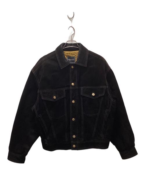 VERSACE JEANS COUTURE（ヴェルサーチ ジーンズクチュール）VERSACE JEANS COUTURE (ヴェルサーチ ジーンズクチュール) 中綿スウェードトラッカージャケット ブラック サイズ:36の古着・服飾アイテム
