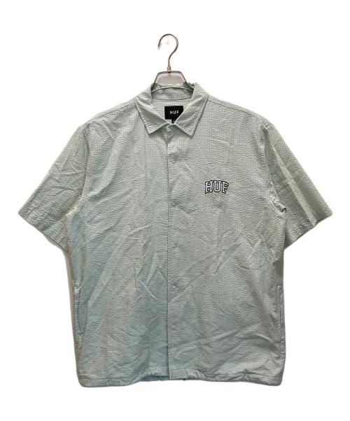 HUF（ハフ）HUF (ハフ) アーチロゴ シアサッカーS/Sシャツ グリーン サイズ:Lの古着・服飾アイテム