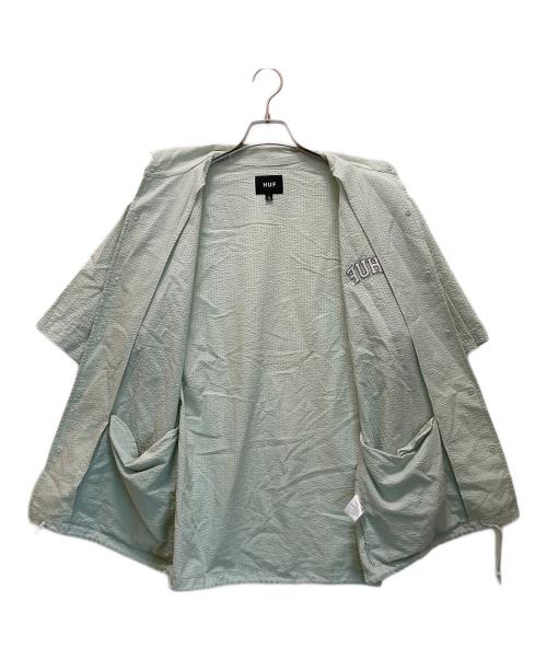 HUF（ハフ）HUF (ハフ) アーチロゴ シアサッカーS/Sシャツ グリーン サイズ:Lの古着・服飾アイテム
