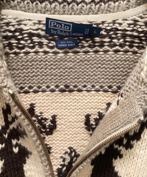 POLO RALPH LAUREN（ポロ・ラルフローレン）POLO RALPH LAUREN (ポロ・ラルフローレン) カウチンハンドニットカーディガン グレー×アイボリー サイズ:Ⅼの古着・服飾アイテム