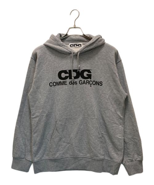 CDG（シーディージー）CDG (シーディージー) ロゴプリントフーディー グレー サイズ:XLの古着・服飾アイテム