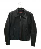 Rookie Leathersルーキーレザー）の古着「襟付シングルライダースジャケット」｜ブラック