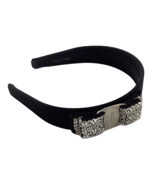 Salvatore Ferragamo（サルヴァトーレ フェラガモ）Salvatore Ferragamo (サルヴァトーレ フェラガモ) ヴァラリボンクリスタル カチューシャ ブラックの古着・服飾アイテム