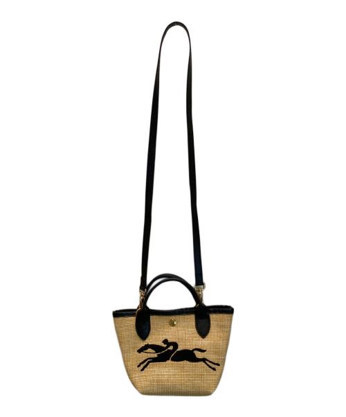 LONGCHAMP（ロンシャン）LONGCHAMP (ロンシャン) ル プリアージュ サントロペ 2WAYミニカゴバッグ ベージュ×ブラックの古着・服飾アイテム