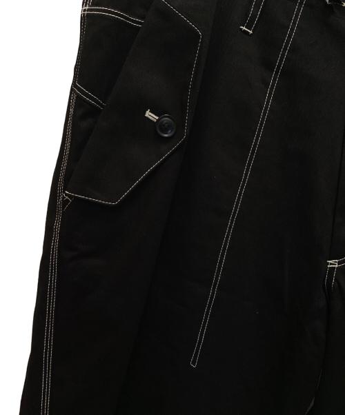 WILDSIDE YOHJI YAMAMOTO（ワイルドサイド ヨウジ ヤマモト）WILDSIDE YOHJI YAMAMOTO (ワイルドサイド ヨウジ ヤマモト) コットンチノ ホワイトステッチ ドローストリング カーゴパンツ ブラック サイズ:3の古着・服飾アイテム