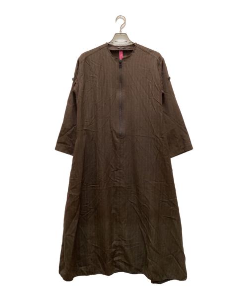 TAKESHI KOSAKA by Y's Pink Label（タケシコウサカ バイ ワイズピンクレーベル）TAKESHI KOSAKA by Y's Pink Label (タケシコウサカ バイ ワイズピンクレーベル) ウールストライプワンピース ブラウン サイズ:1の古着・服飾アイテム