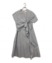 AKIRA NAKA（アキラナカ）の古着「ドレープノットストライプドレス」｜ホワイト×ネイビー