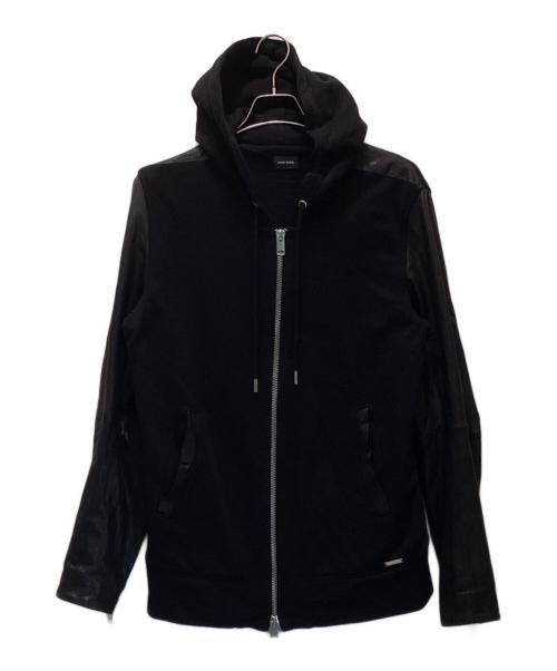 DIESEL（ディーゼル）DIESEL (ディーゼル) ラムレザー切替ジップパーカー ブラック サイズ:Mの古着・服飾アイテム