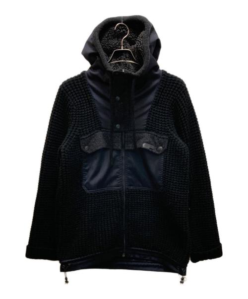 DIESEL（ディーゼル）DIESEL (ディーゼル) ナイロン切替 フーデッドニットジャケット ブラック サイズ:Mの古着・服飾アイテム