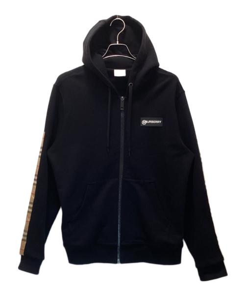 BURBERRY（バーバリー）BURBERRY (バーバリー) アームロゴチェック ジップパーカー ブラック サイズ:Sの古着・服飾アイテム