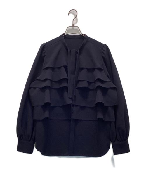 KUMIKYOKU（クミキョク）KUMIKYOKU (クミキョク) コンフォータブルドレープ フリルブラウス ネイビー サイズ:3の古着・服飾アイテム