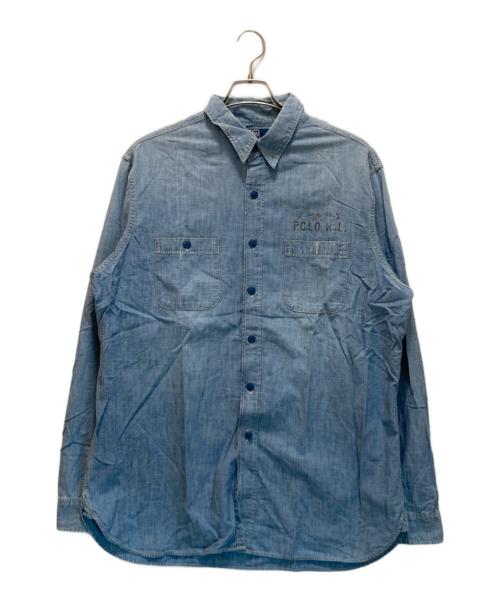 POLO RALPH LAUREN（ポロ・ラルフローレン）POLO RALPH LAUREN (ポロ・ラルフローレン) ステンシルプリントシャンブレーシャツ ブルー サイズ:XLの古着・服飾アイテム