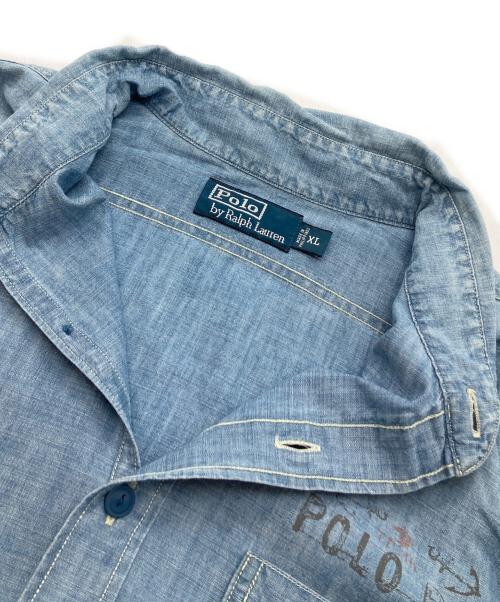 POLO RALPH LAUREN（ポロ・ラルフローレン）POLO RALPH LAUREN (ポロ・ラルフローレン) ステンシルプリントシャンブレーシャツ ブルー サイズ:XLの古着・服飾アイテム