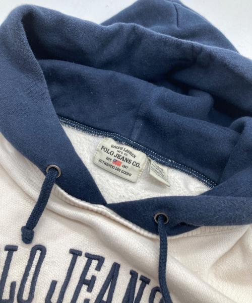 POLO JEANS CO.（ポロジーンズカンパニー）POLO JEANS CO. (ポロジーンズカンパニー) ロゴ刺繍後付けパーカー ホワイト×ネイビー サイズ:XLの古着・服飾アイテム