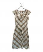 BURBERRY LONDONバーバリーロンドン）の古着「フレンチスリーブチェックブラウスワンピース」｜ベージュ