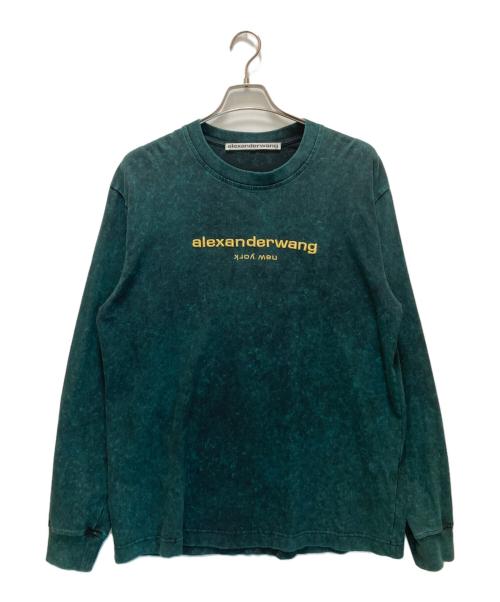 ALEXANDER WANG（アレキサンダー・ワン）ALEXANDER WANG (アレキサンダーワン) ブリーチ加工ロゴ刺繍ロングスリーブカットソー グリーン サイズ:Mの古着・服飾アイテム