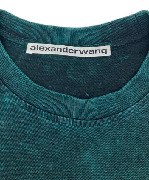ALEXANDER WANG（アレキサンダー・ワン）ALEXANDER WANG (アレキサンダーワン) ブリーチ加工ロゴ刺繍ロングスリーブカットソー グリーン サイズ:Mの古着・服飾アイテム