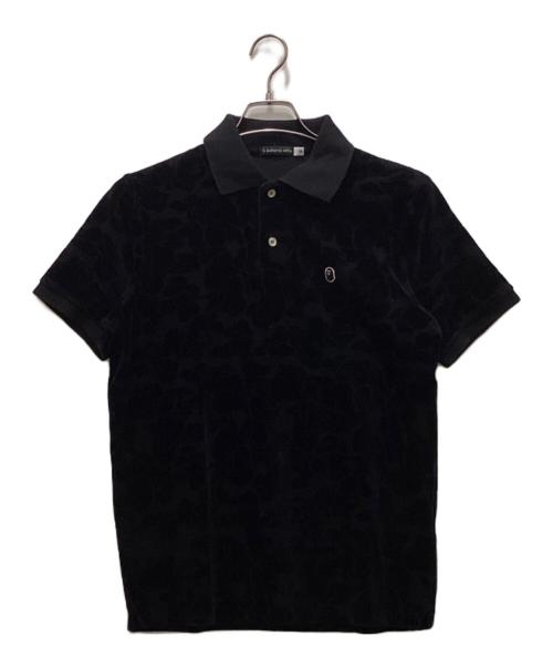 A BATHING APE（ア ベイシング エイプ）A BATHING APE (ア ベイシング エイプ) ジャガードカモ パイル地ポロシャツ ブラック サイズ:Sの古着・服飾アイテム