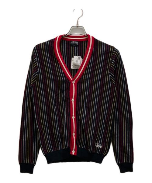stussy（ステューシー）stussy (ステューシー) ストライプニットカーディガン ブラック×レッド サイズ:Sの古着・服飾アイテム