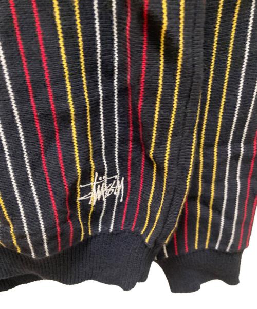 stussy（ステューシー）stussy (ステューシー) ストライプニットカーディガン ブラック×レッド サイズ:Sの古着・服飾アイテム