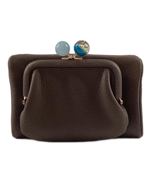 ear PAPILLONNER（イアパピヨネ）ear PAPILLONNER (イアパピヨネ) 牛革がま口二つ折り財布 ブラウン 未使用品の古着・服飾アイテム