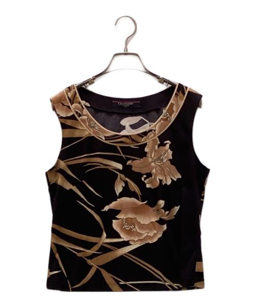 LEONARD（レオナール）LEONARD (レオナール) ジャージーノースリーブカットソー ブラック×ベージュ サイズ:Lの古着・服飾アイテム