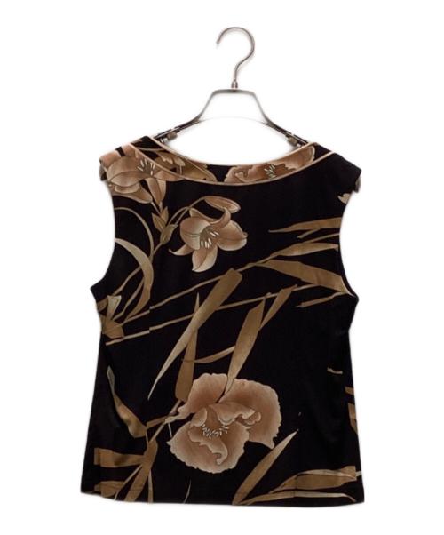 LEONARD（レオナール）LEONARD (レオナール) ジャージーノースリーブカットソー ブラック×ベージュ サイズ:Lの古着・服飾アイテム