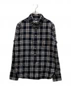 stussyステューシー）の古着「プルオーバーチェックシャツ」｜ネイビー×ホワイト