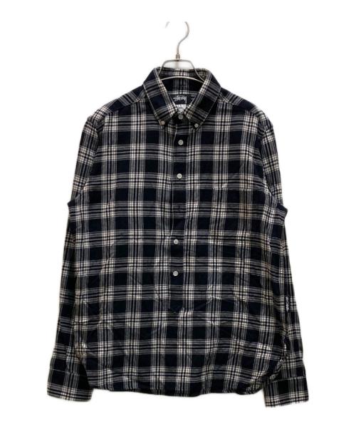 stussy（ステューシー）stussy (ステューシー) プルオーバーチェックシャツ ネイビー×ホワイト サイズ:Sの古着・服飾アイテム