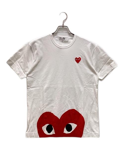 PLAY COMME des GARCONS（プレイコムデギャルソン）PLAY COMME des GARCONS (プレイ コムデギャルソン) ハートプリントTシャツ ホワイト×レッド サイズ:Mの古着・服飾アイテム