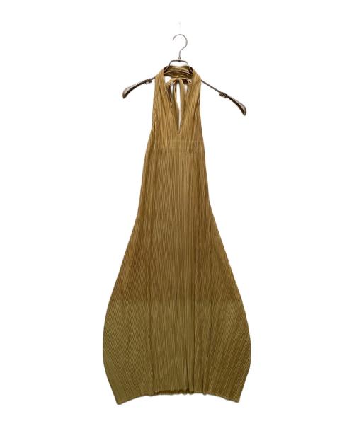 PLEATS PLEASE（プリーツプリーズ）PLEATS PLEASE (プリーツプリーズ) ホルターネックプリーツワンピース ベージュ サイズ:2の古着・服飾アイテム
